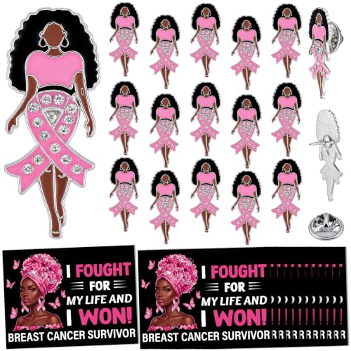 Quelay 30 Set Breast Cancer Awareness Pins for Black Women Bulk Pink Ribbon Brooches with Cards Breast Cancer Survivor Jewelry Accessories Gifts for Charity Public Fundraiser Events - style: African Breast Cancer Awareness