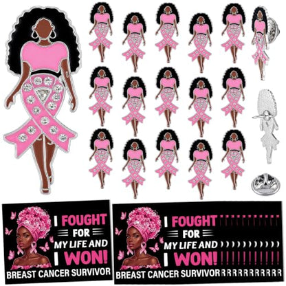 Quelay 30 Set Breast Cancer Awareness Pins for Black Women Bulk Pink Ribbon Brooches with Cards Breast Cancer Survivor Jewelry Accessories Gifts for Charity Public Fundraiser Events - style: African Breast Cancer Awareness
