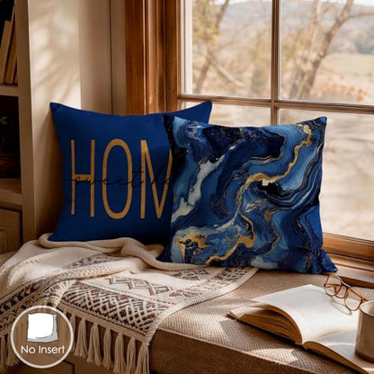 OBSEDE Blue Gold Marble Home Bless Throw Pillow Covers 18x18 in Set of 4 - color: Blue Marble With Faith Quotes, size: 18" x 18" (Pack of 4)