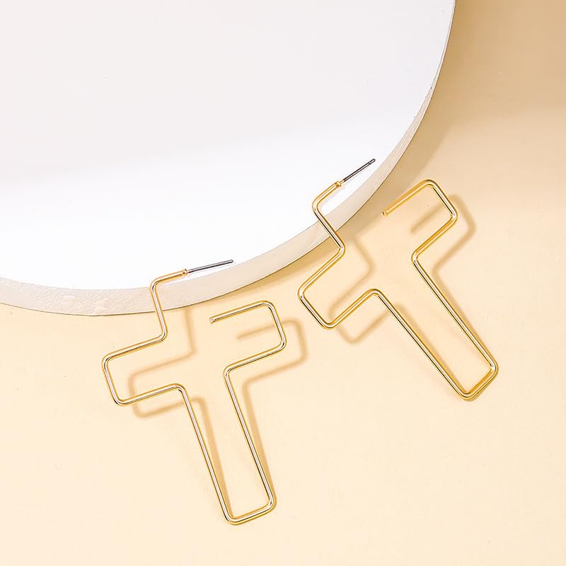 Cross Hoop Earrings Big Circle Hoop Earrings for Women Christian Jewelry - color: C-G
