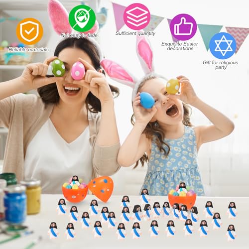 Bememo 25 Pcs Little Jesus Figures Original Design Mini Rubber Jesus Toys to Hide and Seek Religious Party Favors Sunday School Baptism Gifts(Blue) - color: Blue
