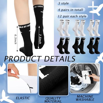 Chicingyou Christian Cross Socks for Men Youth, Us Size 6-12 - color: White, Black