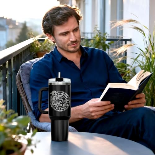 34HD Dad Skeleton Surviving Fatherhood 40 oz Tumbler with Handle, Dad Gift - color: Surviving Fatherhood