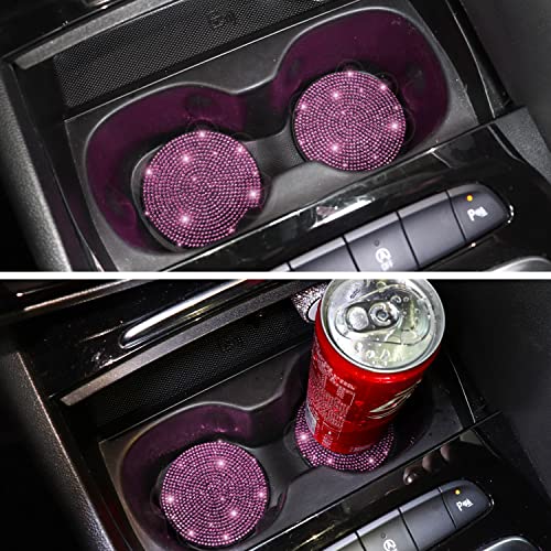 ToBeQueen Pink Car Cup Holder Coaster, 4 Pack Crystal Rhinestone Bling Coaster Universal 2.75 Inch Anti-Slip Shockproof Car Cup Mat Auto Interior Accessories for Women Girl, Pink - color: E-pink