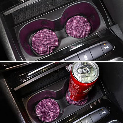 ToBeQueen Pink Car Cup Holder Coaster, 4 Pack Crystal Rhinestone Bling Coaster Universal 2.75 Inch Anti-Slip Shockproof Car Cup Mat Auto Interior Accessories for Women Girl, Pink - color: E-pink