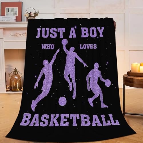 Basketball Blanket Just A Boy Who Loves Basketball Soft Cozy Throw Blanket Sport Decor Flannel Blankets Gifts for Boys Kids Adults 60"X50" - color: Boy Basketball, size: 60"x50"