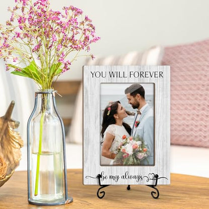 Wedding Gifts Wooden Picture Frames 4x6 - You Will Forever Be My Always, Engagement Photo Frame With Stand for Engaged Couples, Proposal Picture Frame Display Frame Home Decor (Horizontal) -32 - style: You Will Forever Be My Always