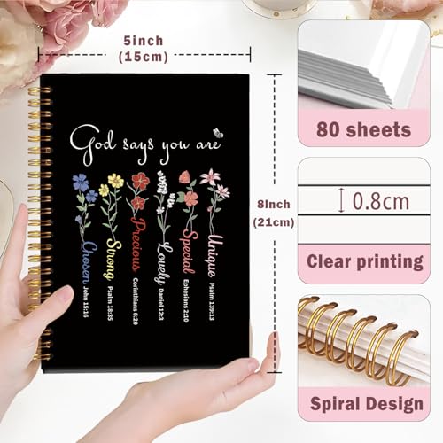 Lacama Bible Journal for Women, Christian Prayer Journal Black Notebook Gifts for Teen Girls Kids Women, Preppy Church Faith Journaling Hardcover Spiral Notebook 5.5x8.3 inch - color: God Says You Are-5-black