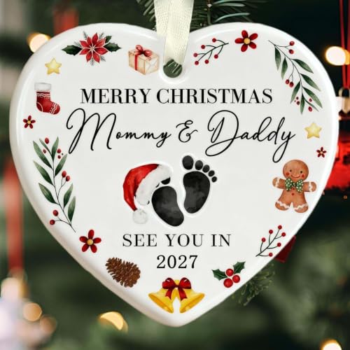 Merry for Expecting Parents - Expecting Parents to Be Unique Gifts - Baby Pregnancy Announcement Gift for Husband, Family, Grandparents - Baby Pregnancy Announcement Ornament 2027 - color: Mommy & Daddy-2027