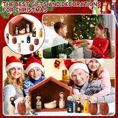 Threehoney DIY Christmas Nativity Wood Peg Dolls Unfinished Craft