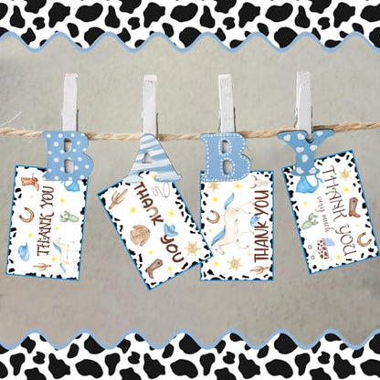 60 Pieces Little Cowboy Baby Shower Thank You Cards,Western Rodeo Thank You Cards Includes 30 Pieces Envelopes and 30 Pieces Cowboy Cards with Stickers for Baby Shower Wedding Bridal - color: cowboy