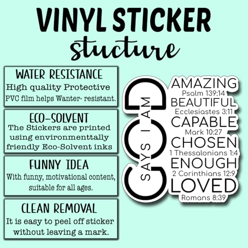 (3Pcs) God Say I Am Sticker Christian Inspirational Decals Decorate Books Laptop Phone Water Bottles Kindles Tumbler Waterproof Vinyl Stickers 2,7 x 3 Inch - color: God Say I Am
