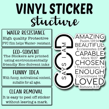 (3Pcs) God Say I Am Sticker Christian Inspirational Decals Decorate Books Laptop Phone Water Bottles Kindles Tumbler Waterproof Vinyl Stickers 2,7 x 3 Inch - color: God Say I Am