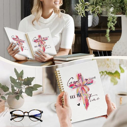 YLZlhb Coquette Pink Bow Christian Cross Spiral Notebook Journal, Bible Verse Notebooks for Note Taking, Christian Gifts for Women, God Is Good All the Time Hardcover Spiral Journal 5.5x8.3 Inches - color: Cross1