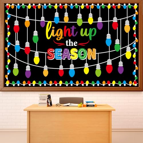 Christmas Bulletin Board Decorations Light Up The Season Classroom Paper Cutouts Christmas Light Bulb Inspirational Decor for Holiday Sunday School Classroom Chalkboard Wall Decor Teacher Supplies - style: Light Up The Season