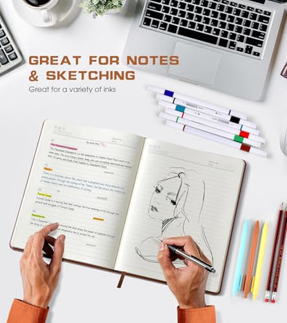Biuwory Leather Journal Notebook,256 Thick Lined Pages,Hardcover 5.7"×8.3" - color: Brown, size: Lined-256 Pages (5.7"×8.3")