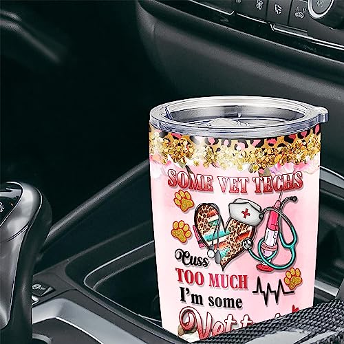 Personalized Vet Tech Tumbler With Lid Leopard Stethoscope Medical Veterinarian Travel Coffee Mug Cup Stainless Steel Gifts For Girls Women Cute Veterinary School Graduation - color: Vet