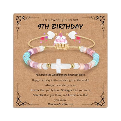 Bracelets for Girls Cross Soccer Bracelets Birthday Gifts for Girl - color: 2# 9th Birthday