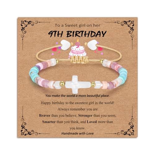 Bracelets for Girls Cross Soccer Bracelets Birthday Gifts for Girl - color: 2# 9th Birthday