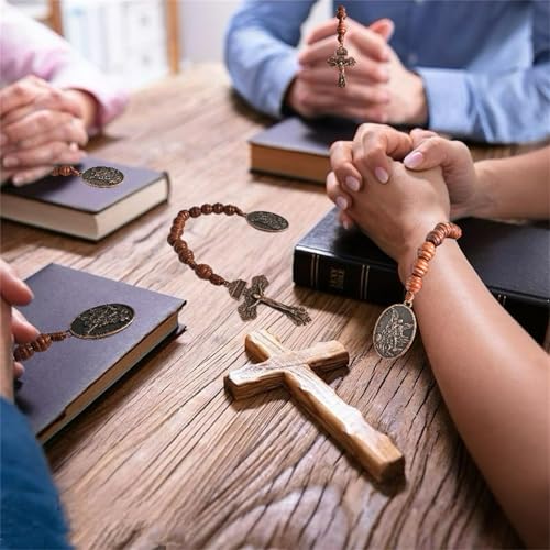 Bovemee Saint Benedict Medal Prayer Pocket Rosary Catholic Brown Wood Beads with Medalla de san benitol and Crucifix, 9 Inch - color: Brown SaintArchange Beads