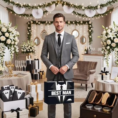 Best Man Gift Bag Set for Men, Groomsmen Gift Proposal Bag with Tissue Paper Card Envelope Sticker for Wedding Groomsman Proposal, Bachelor Party, Groom Squad Invitation, Rehearsal Dinner Thank You Gifts