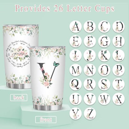 Personalized Initial V Tumbler 20oz, Monogrammed Gift for Women Birthday Mothers Day Religious Gift, Personalized Christian Gift for Women Initial Coffee Mug - style: Initial V cup