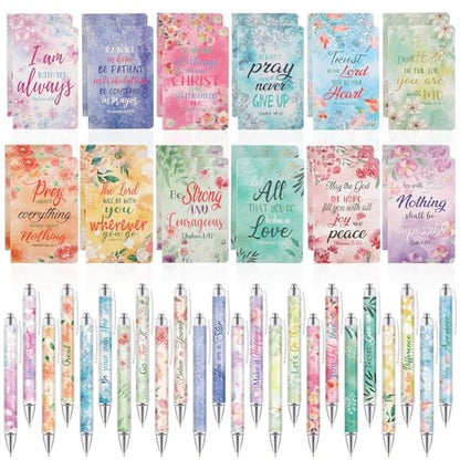 Maritown 48Pcs Bible Verse ballpoint Pens with Christian Notepads - style: Gouache Flowers