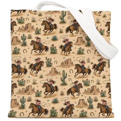 Western Cowgirl Canvas Tote Bag Cowgirl Gifts - color: Western Cowboy Theme 3