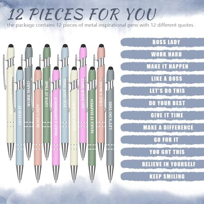 Zonon 12 Pcs Inspirational Pens, Motivational Ballpoint Pen Gifts for Women - color: Morandi, style: Boss Lady