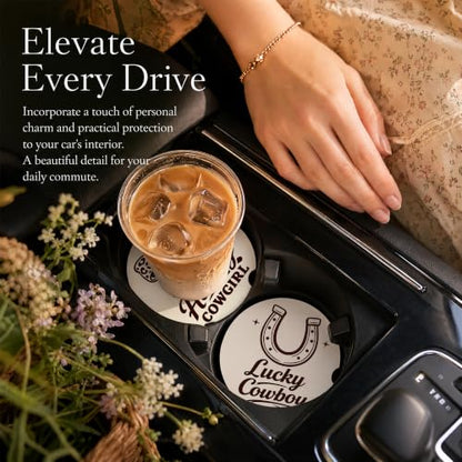 Car Coasters for Cup Holders, Western Car Coasters Set of 2, B26 - color: Lucky Howdy