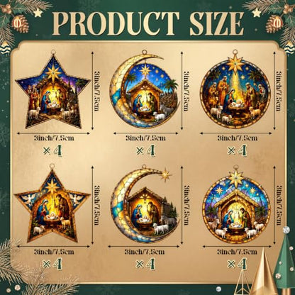 Halloscume 24 Pcs Christmas Nativity Scene Ornaments Bulk Star, Moon, Round - style: Crescent Style