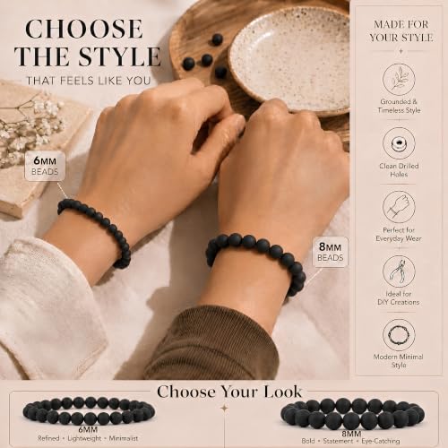 Cherry Tree Collection 100PCS 6mm Black Agate Matte Round Bead Craft Kit - color: black agate matte, size: 6mm