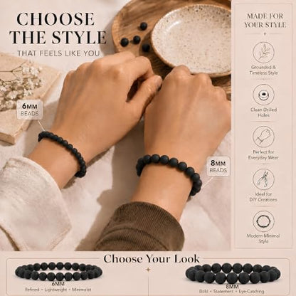 Cherry Tree Collection 100PCS 6mm Black Agate Matte Round Bead Craft Kit - color: black agate matte, size: 6mm