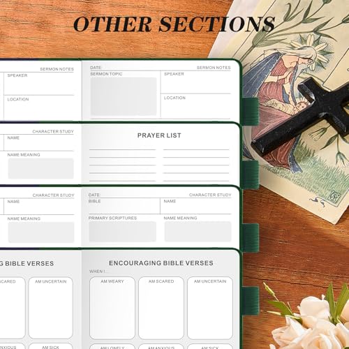 JUBTIC Bible Study Journal for Women – Green Scripture Notebook with Sermon Notes & Prayer Tracker, Christian Gift for Baptism, Graduation, or Easter, A5 Hard Cover Linen Journal - color: Dark Green