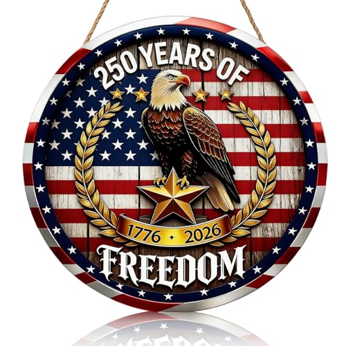 250th Anniversary USAFront Door Sign 3D America Eagle 4th of July Door Sign 250 Years of Freedom Wreath Patriotic Independence Hanger Wooden Wall Decor 1776-2026 Hanging Signs for Home Porch Outdoor Decor - color: ID2