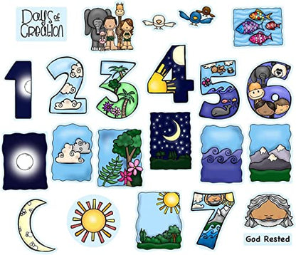 Days of Creation 23 Felt Figures Bible Felt Flannel Board Lesson coloring - size: 1-Medium Days of Creation Set