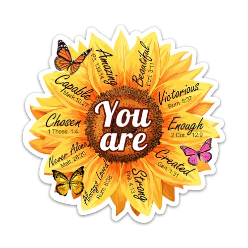 3PCs You Are Amazing Beautiful Enough Sticker, Sunflower Bible Verse Positive Affirmation Waterproof Vinyl Stickers For Laptop Water Bottle Journal, Religious Inspirational Self Love Decals (3 Inches)