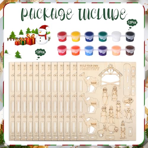 Gerrii 12 Sets Christmas Nativity Crafts Wooden Houses to Paint Coloring - style: Christmas Nativity