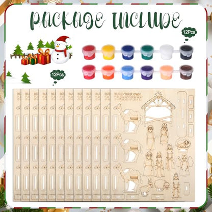 Gerrii 12 Sets Christmas Nativity Crafts Wooden Houses to Paint Coloring - style: Christmas Nativity