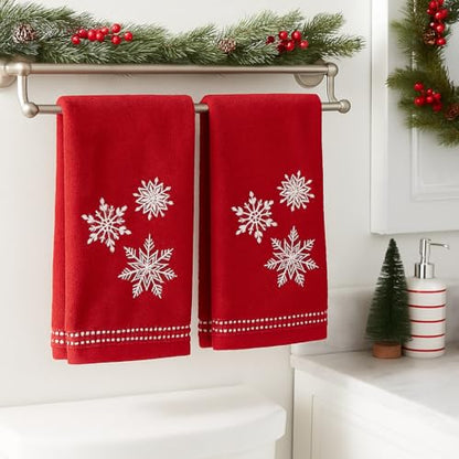 Christmas Red Guest Hand Bathroom Towels, Elegant Winter Snowflakes, 16x26" - color: 3 Snowflakes Red