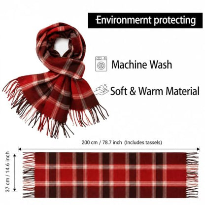 Fall Winter Plaid Scarf for Women Soft Tassel Scarves Oversized Shawl Wraps - color: Coffee-red-plaid