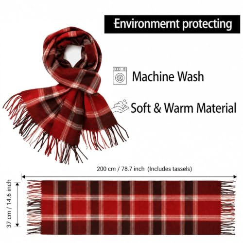 Fall Winter Plaid Scarf for Women Soft Tassel Scarves Oversized Shawl Wraps - color: Coffee-red-plaid