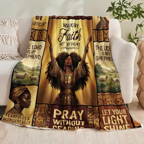 African American Black Girl Women Blanket - Christian Birthday Gifts Blanket- Inspirational Flannel Religious Spiritual Throw Blanket Home Decor 50x60inch - color: Hrmt8