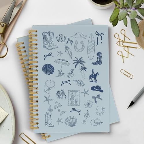 YLZlhb Blue Western Coastal Cowgirl Spiral Notebook Journal, Preppy Beach Notebooks for Note Taking, Cowgirl Gifts for Women, Girly Preppy Blue Ocean Hardcover Spiral Journal 5.5x8.3 Inches - color: cowgirl