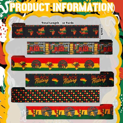 12 Rolls Black History Month Ribbons 2 Inch x 60 Yards Wired Edge Fabric Ribbons Craft Assortment Black History Month Themed Pattern Wrapping Crafts for DIY Gift Hair Sewing Wreath 12 Styles - style: Black Month