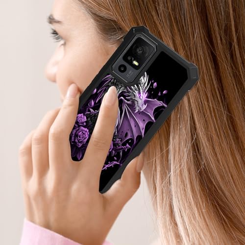 RYUITHDJP for TCL 40XE/TCL 40X Phone Case with Tempered Glass Screen Protector,Dual Layer Shockproof Corners Protection Case for TCL 40XE/TCL 40X,Dragon Purple Rose Design - color: Dragon Purple Rose Design, size: TCL 40XE/TCL 40X