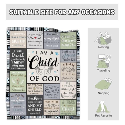 CIUGOIG Christian Gifts for Women & Men - 50"X60" I Am a Child of God Blankets - Inspirational Religious Birthday Catholic Spiritual Gifts Faith Based Gift - Christian Throws - color: Christian-grey, size: 50"x60"