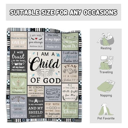 CIUGOIG Christian Gifts for Women & Men - 50"X60" I Am a Child of God Blankets - Inspirational Religious Birthday Catholic Spiritual Gifts Faith Based Gift - Christian Throws - color: Christian-grey, size: 50"x60"