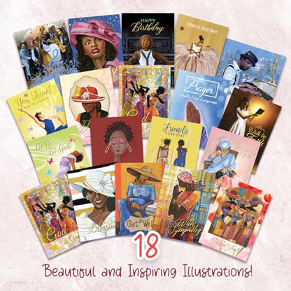 African American Birthday Cards Assortment Box – Set of 18 All Occasion Black Greeting Cards with Envelopes – Beautiful Black Women Designs – Premium Cardstock use for Mother's Day - style: Assortment 760
