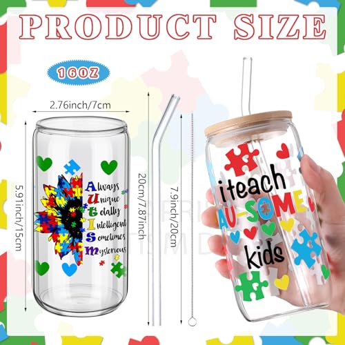 SiliFine Autism Teacher Appreciation Gifts, 6 Pcs Glass Cups with Lids - style: Autism